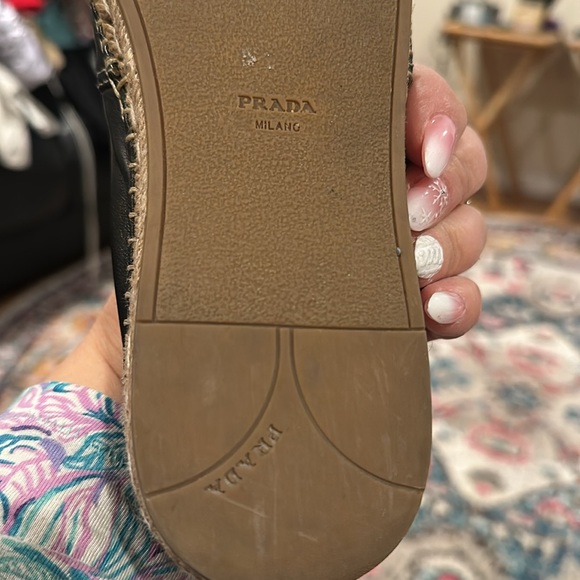 PRADA CALZATURE NAPPA BLACK ROUND TOE CAP LEATHER ESPADRILLES BOW 37 - Picture 9 of 12